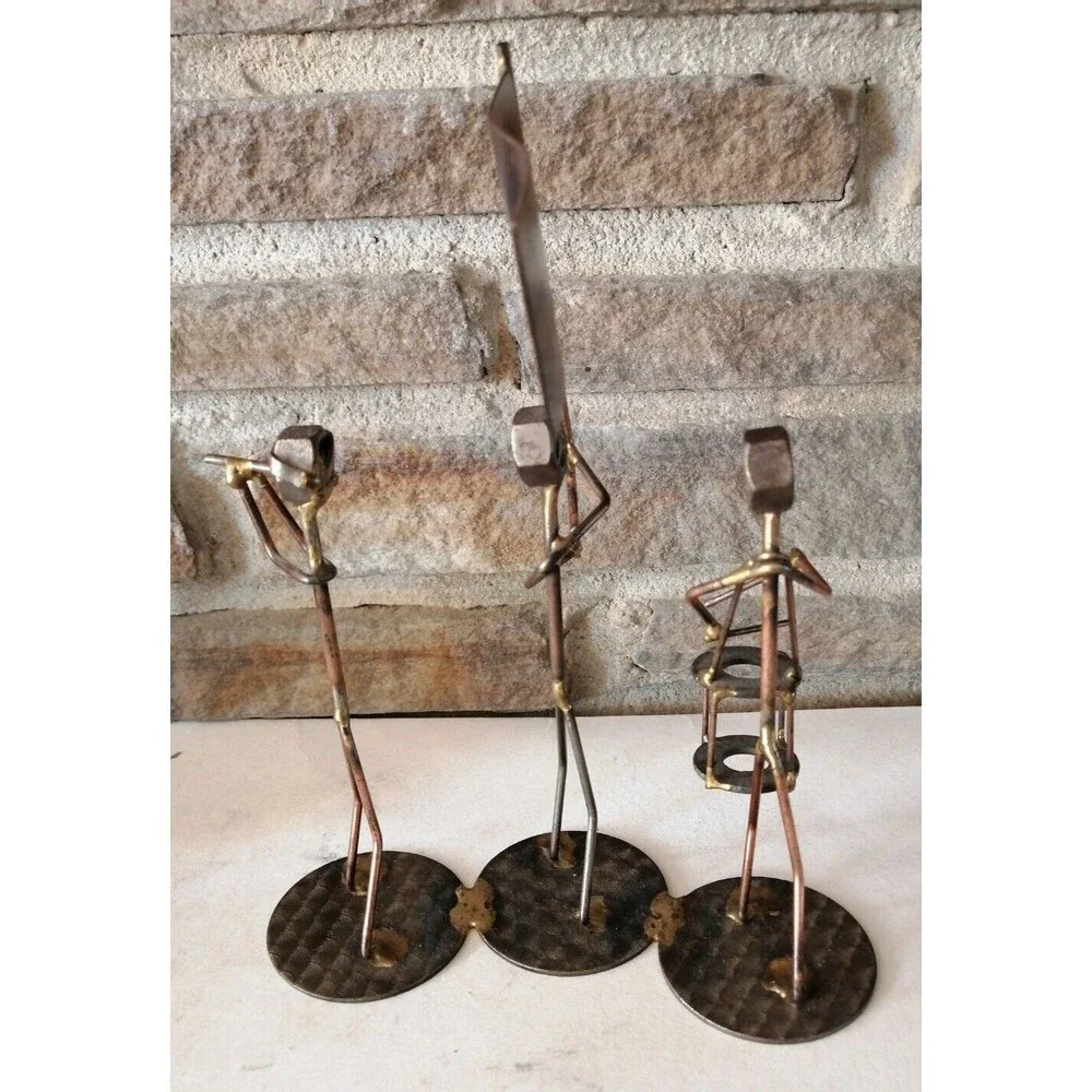 VTG Marching Band Figurines Sculpture Copper Metal Man Cave Office Decor